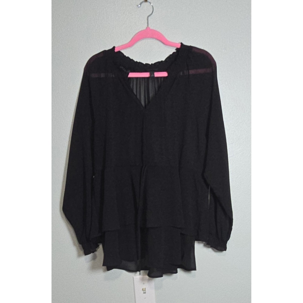 Torrid Chiffon Layered Ruffle Peplum Top Black Smocked V-Neck Blouse Size 1 / 1X
